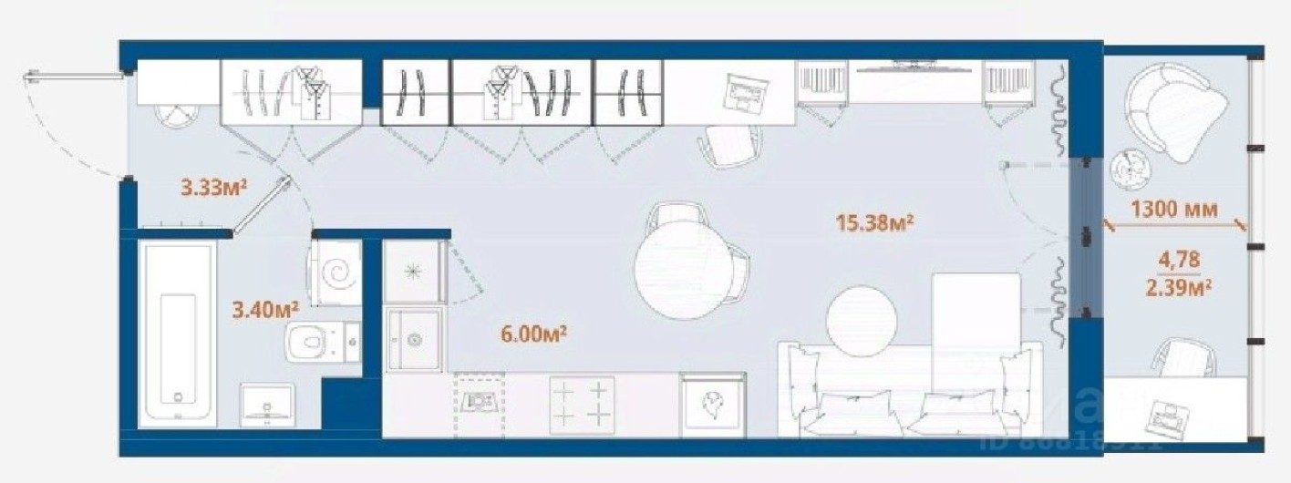 1к. квартира, 30.5 м²