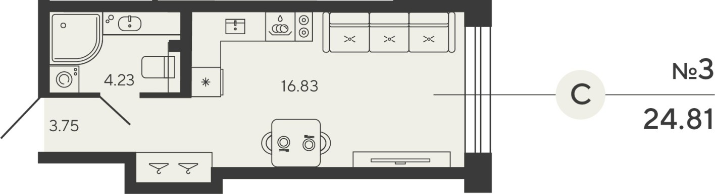 Студия-квартира, 24.8 м²