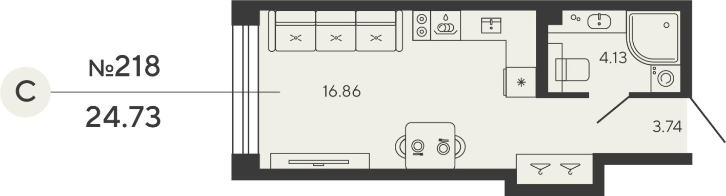 Студия-квартира, 24.7 м²