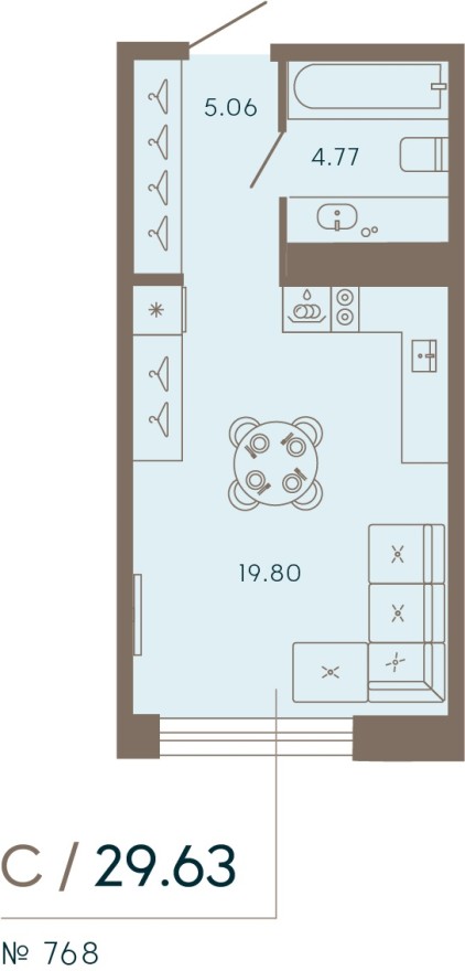 Студия-квартира, 29.6 м²