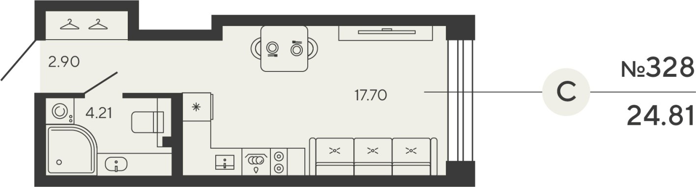 Студия-квартира, 24.8 м²