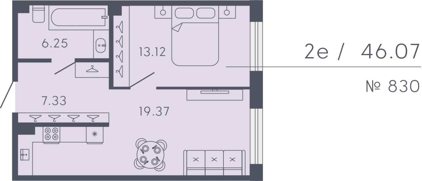 1к. квартира, 46.1 м²