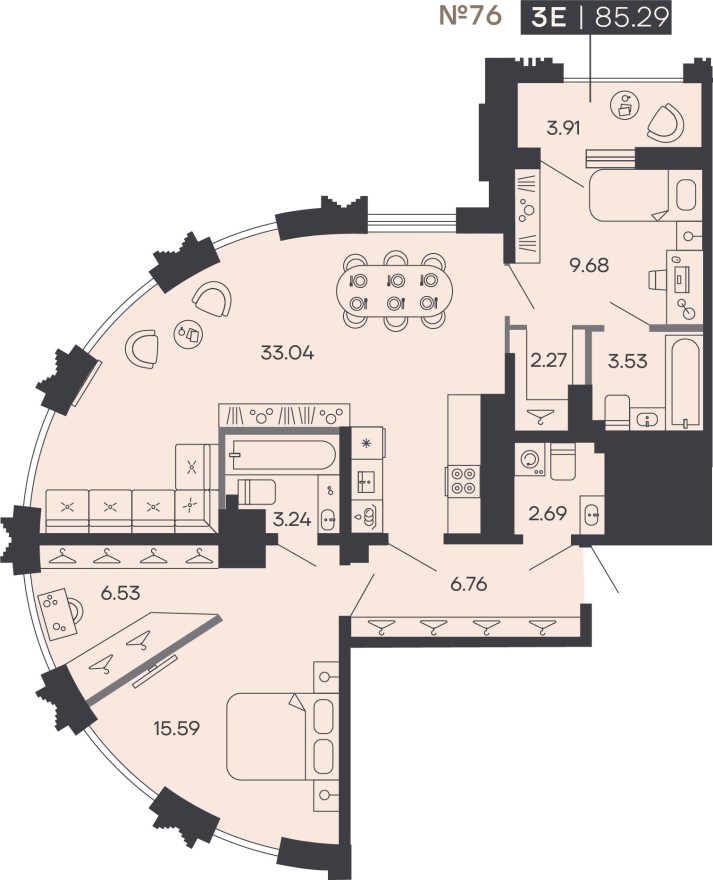 2к. квартира, 85.3 м²