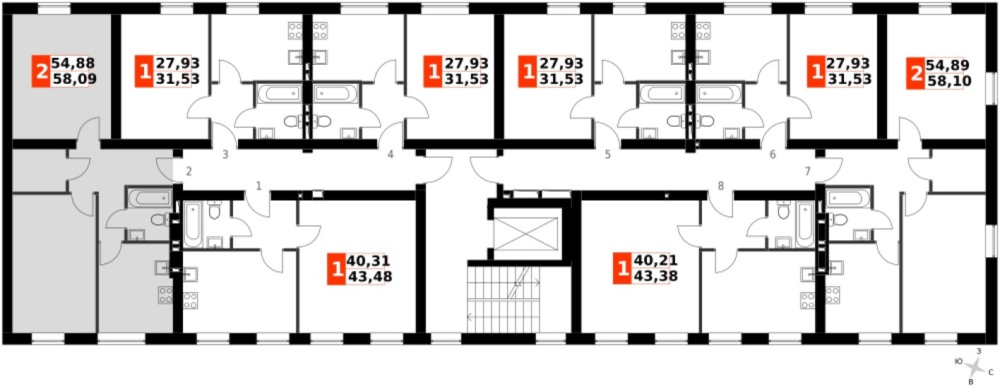 Планировка — 2к. квартира, 58.1 м²
