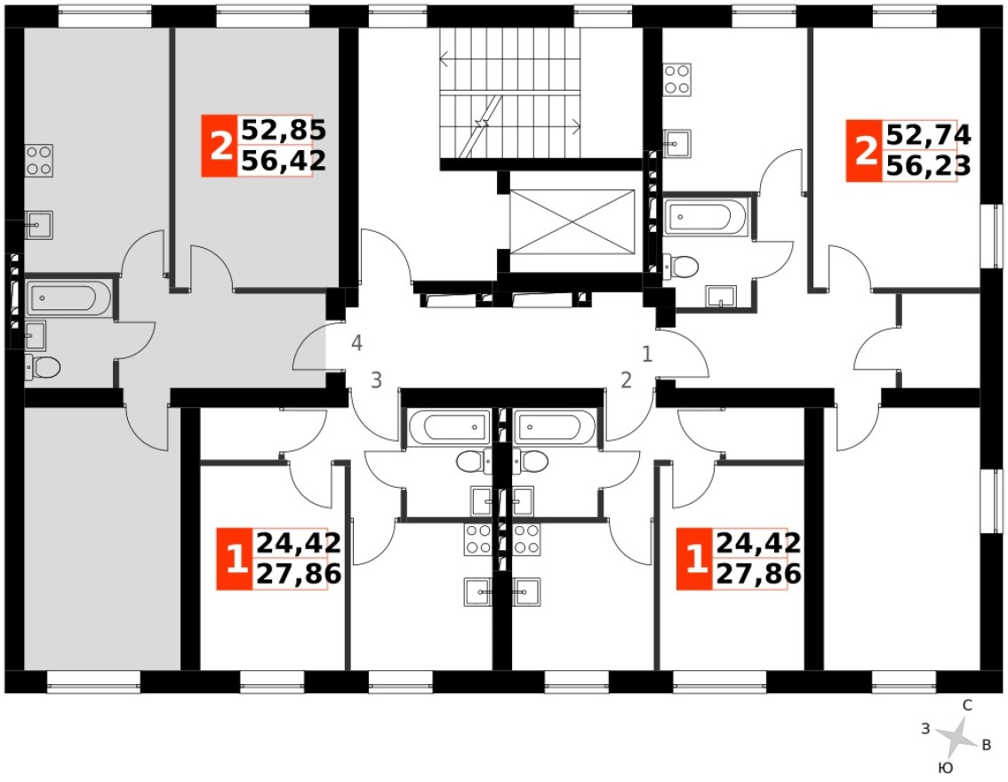 Планировка — 2к. квартира, 56.4 м²
