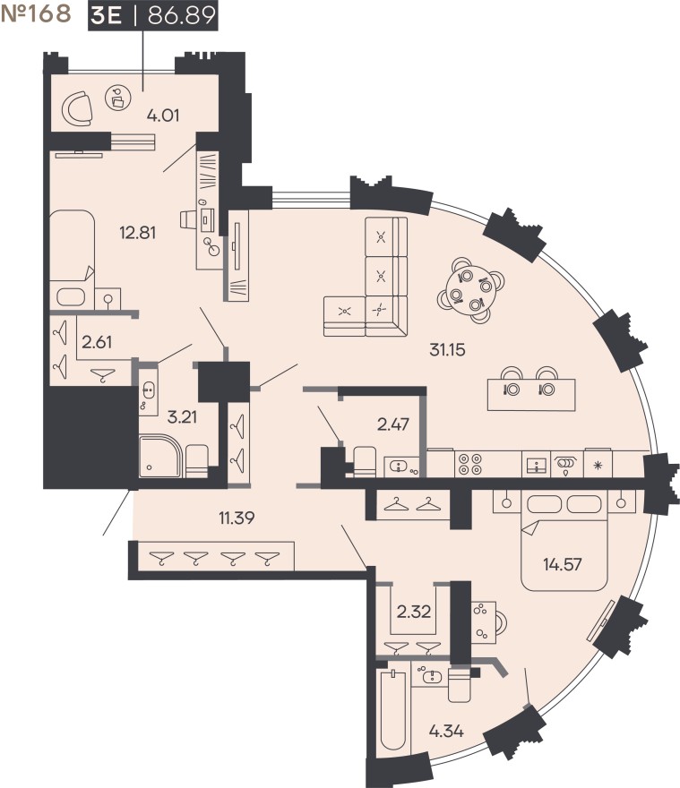 2к. квартира, 86.9 м²