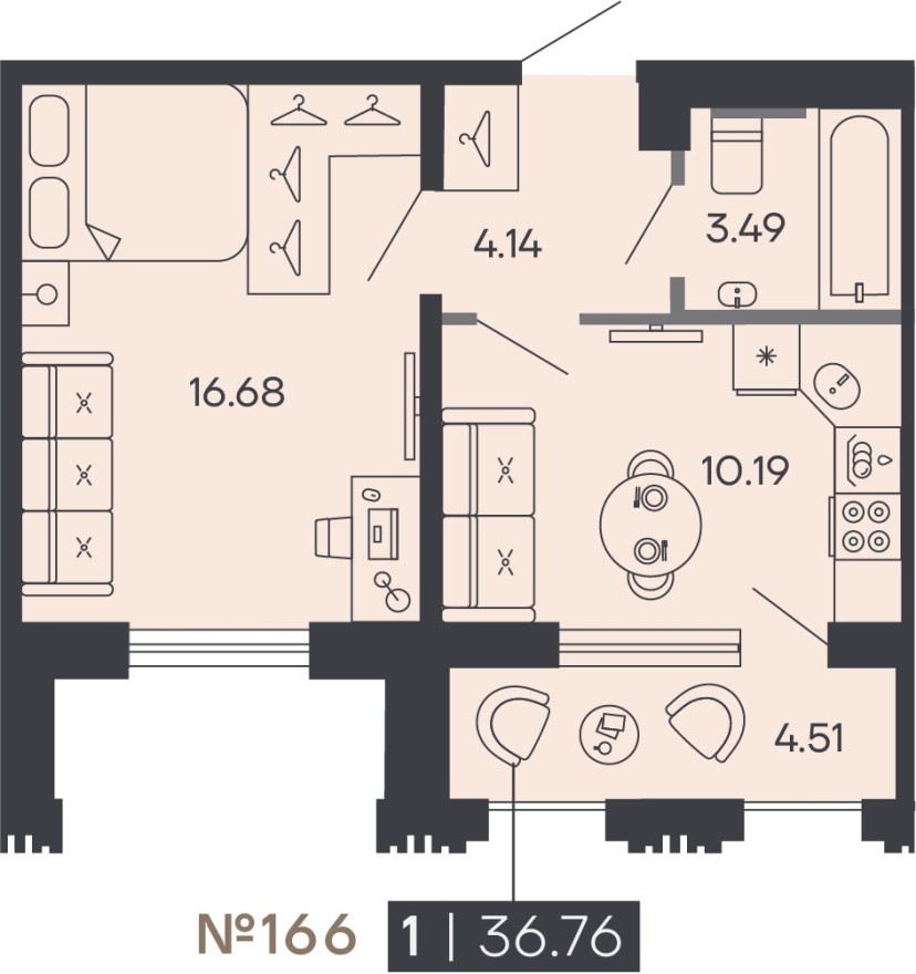 1к. квартира, 36.8 м²