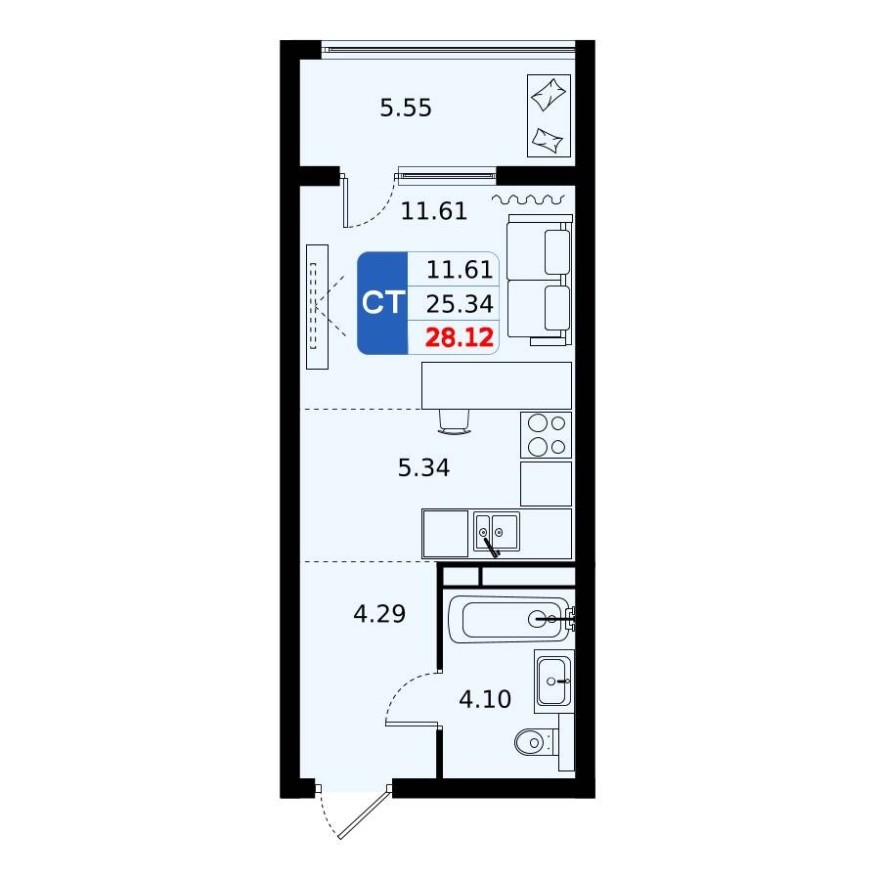 Студия-квартира, 28.1 м²