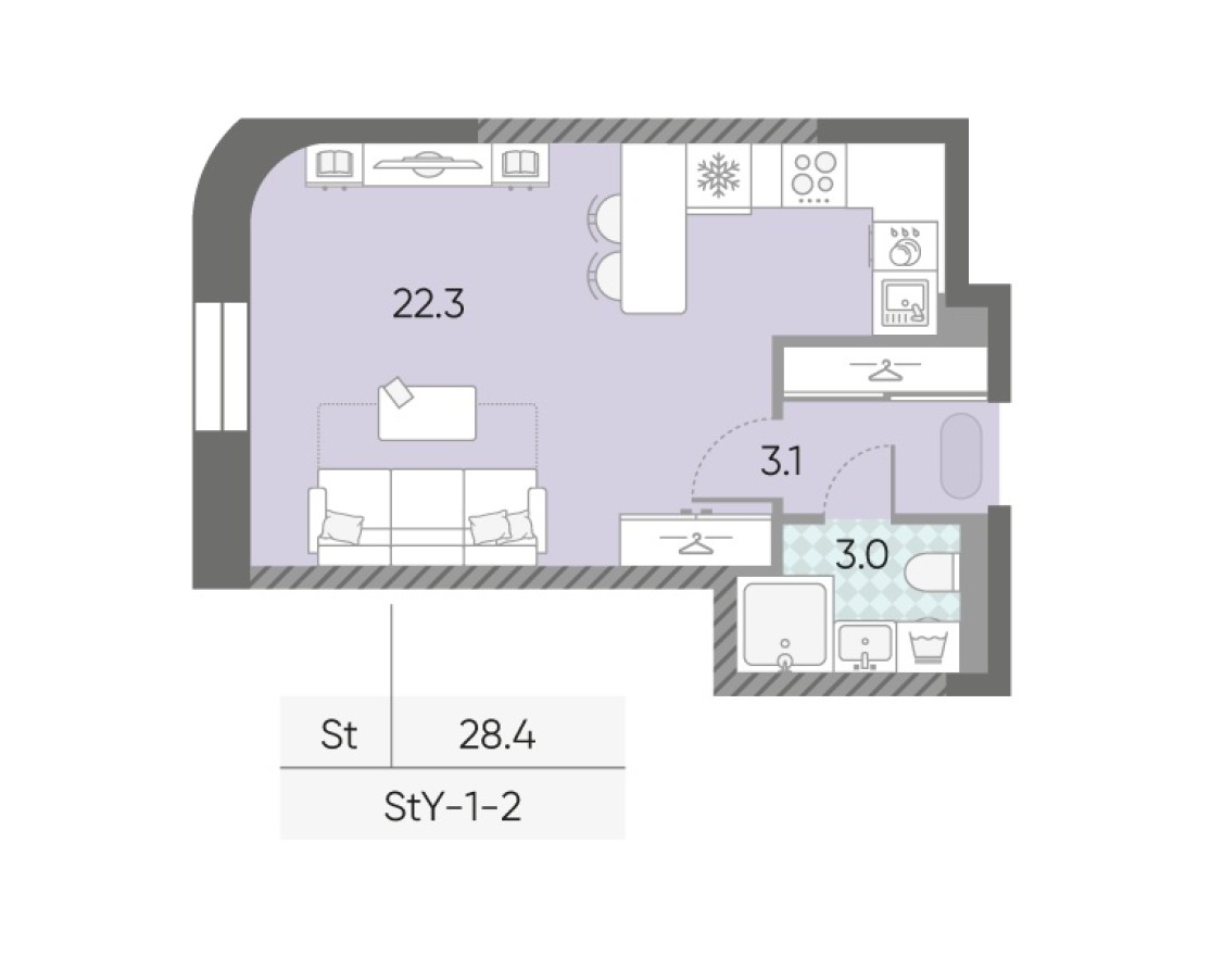 Студия-квартира, 28.4 м²