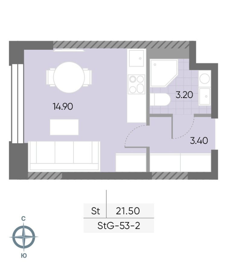 Студия-квартира, 21.5 м²