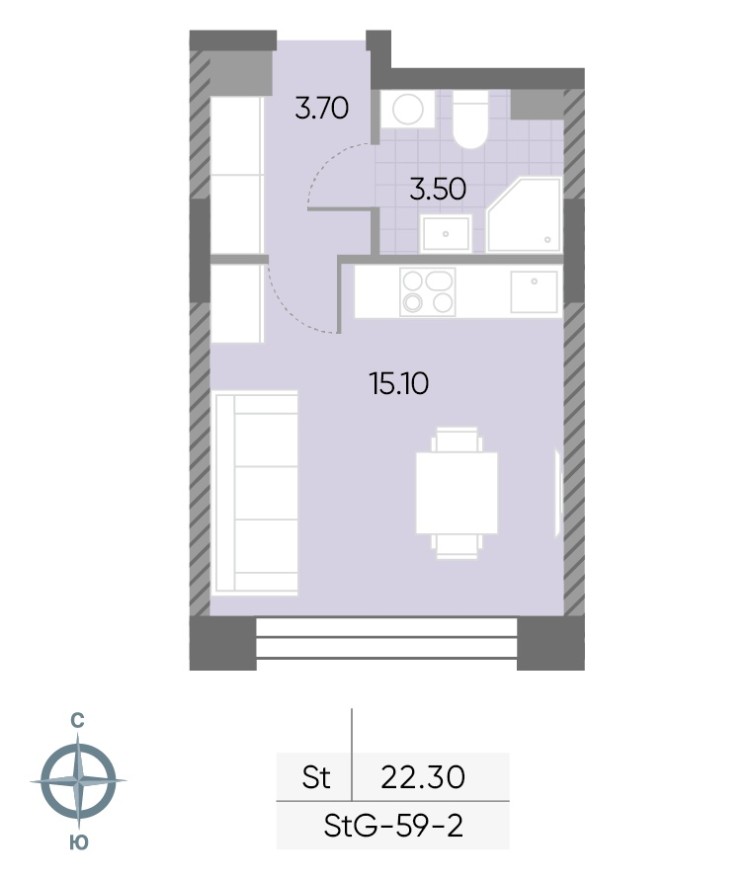 Студия-квартира, 22.3 м²