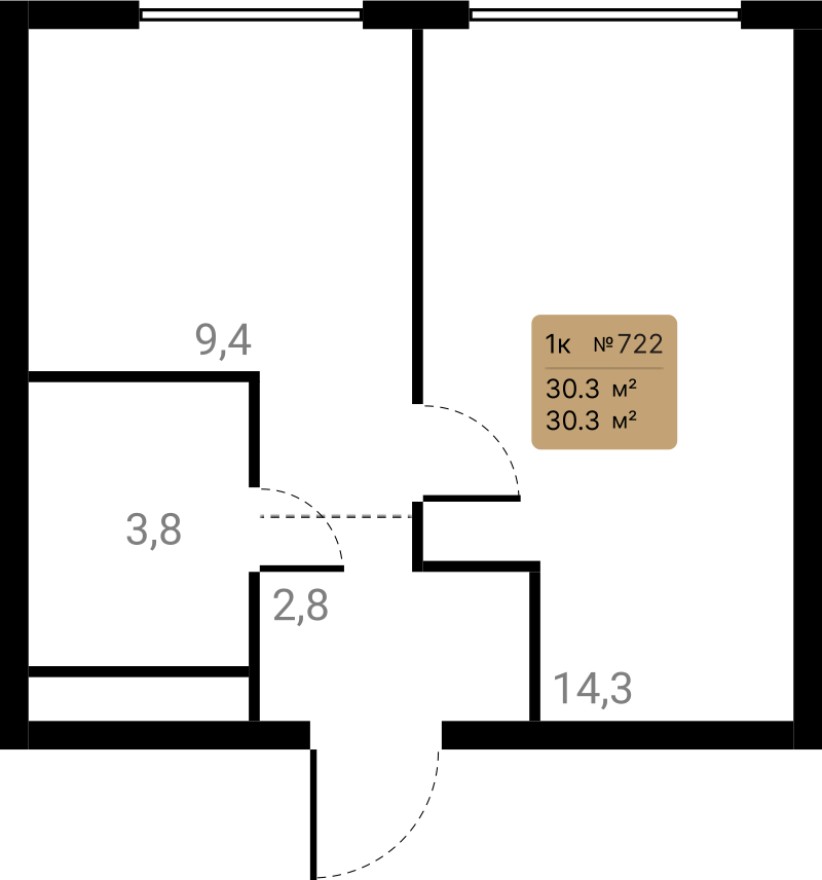 1к. квартира, 30.3 м²