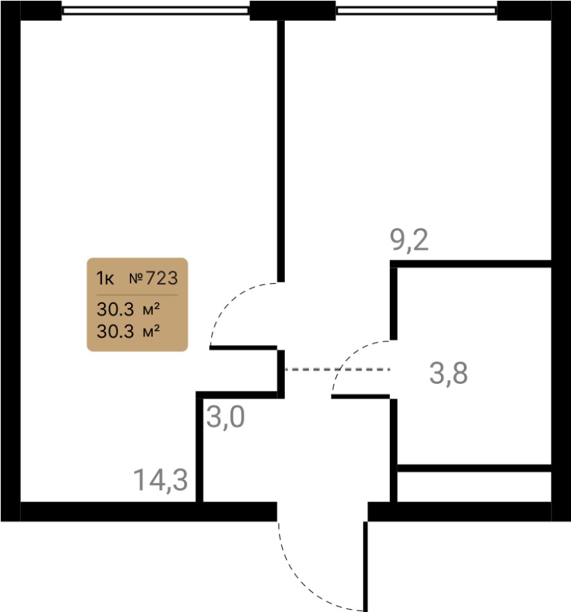 1к. квартира, 30.3 м²