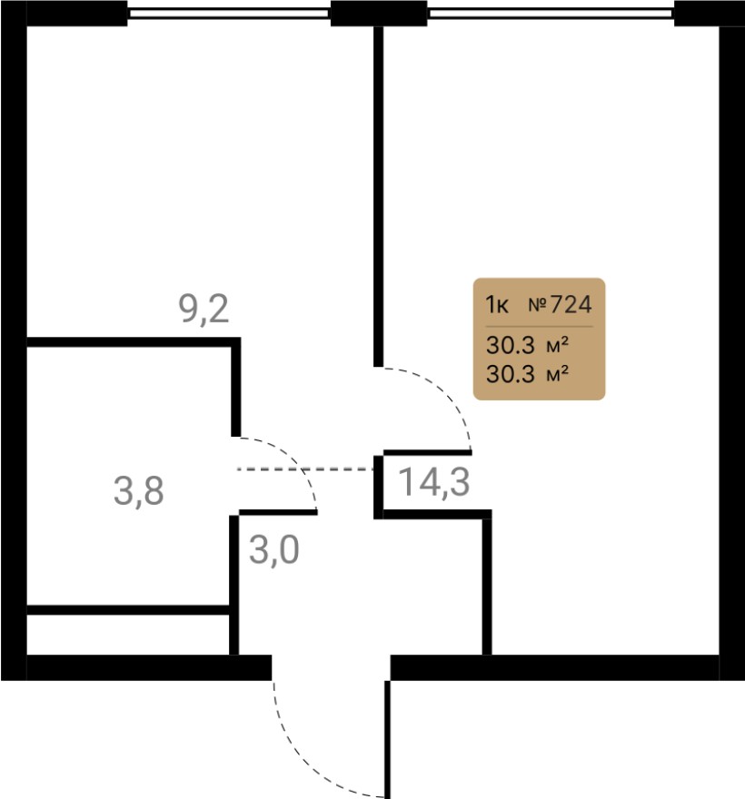 1к. квартира, 30.3 м²
