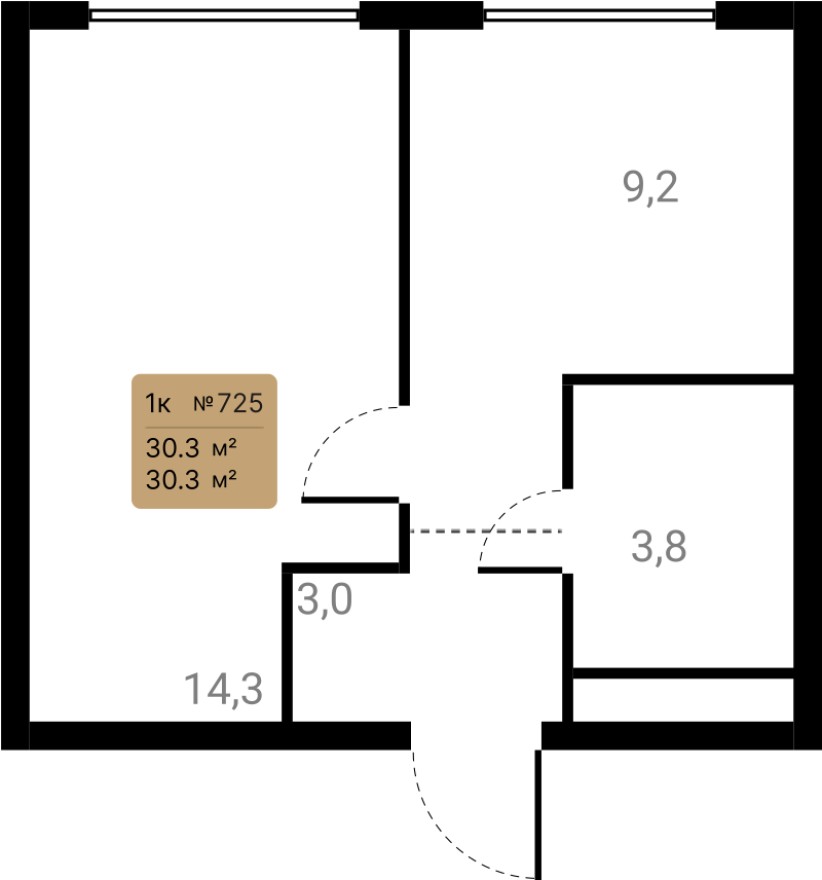 1к. квартира, 30.3 м²