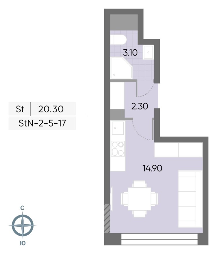 Студия-квартира, 20.3 м²