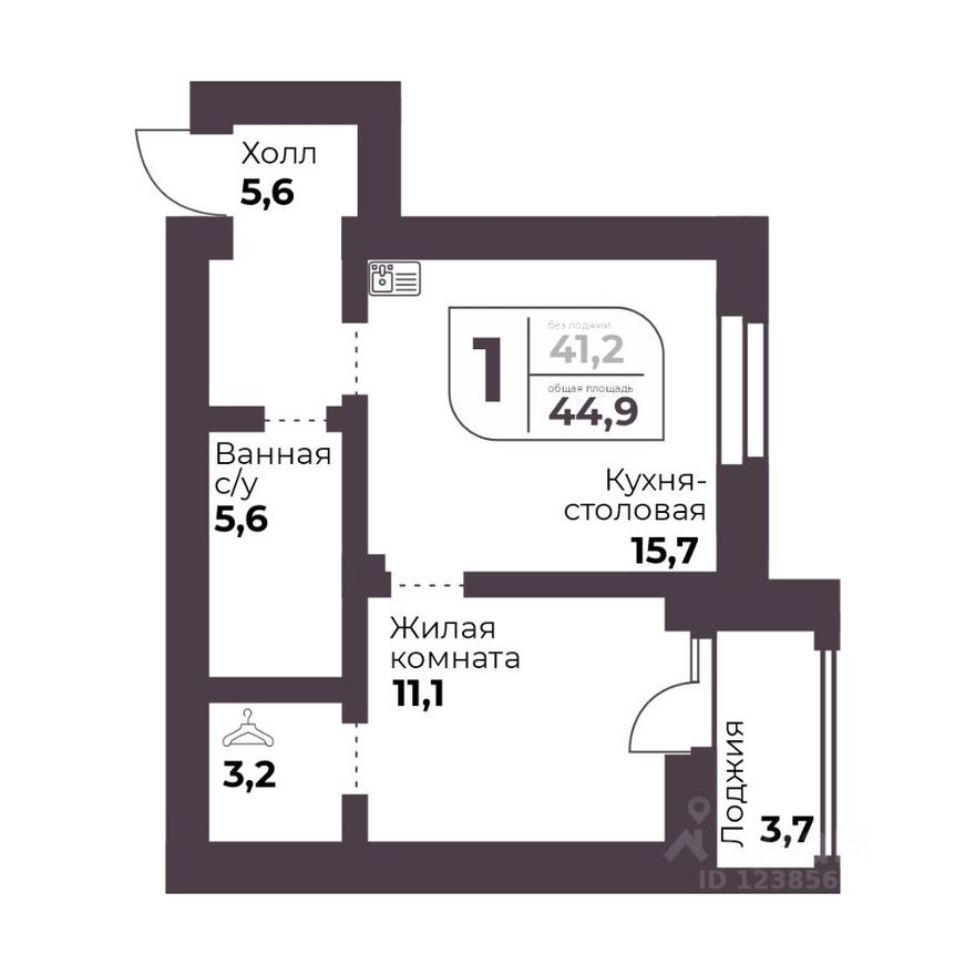 1к. квартира, 41.2 м²