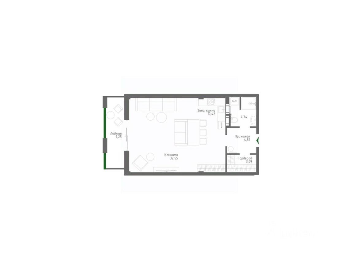1к. апартаменты, 62.4 м²