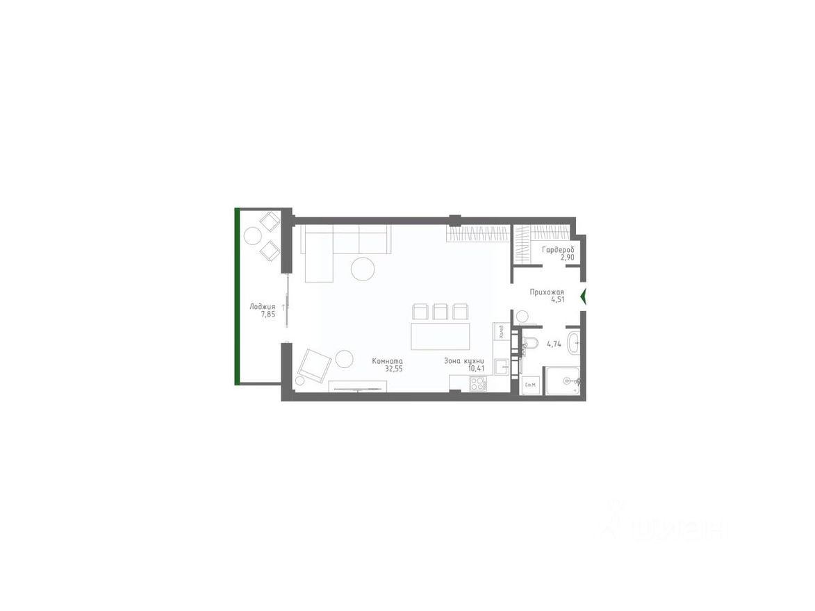 1к. апартаменты, 62.8 м²