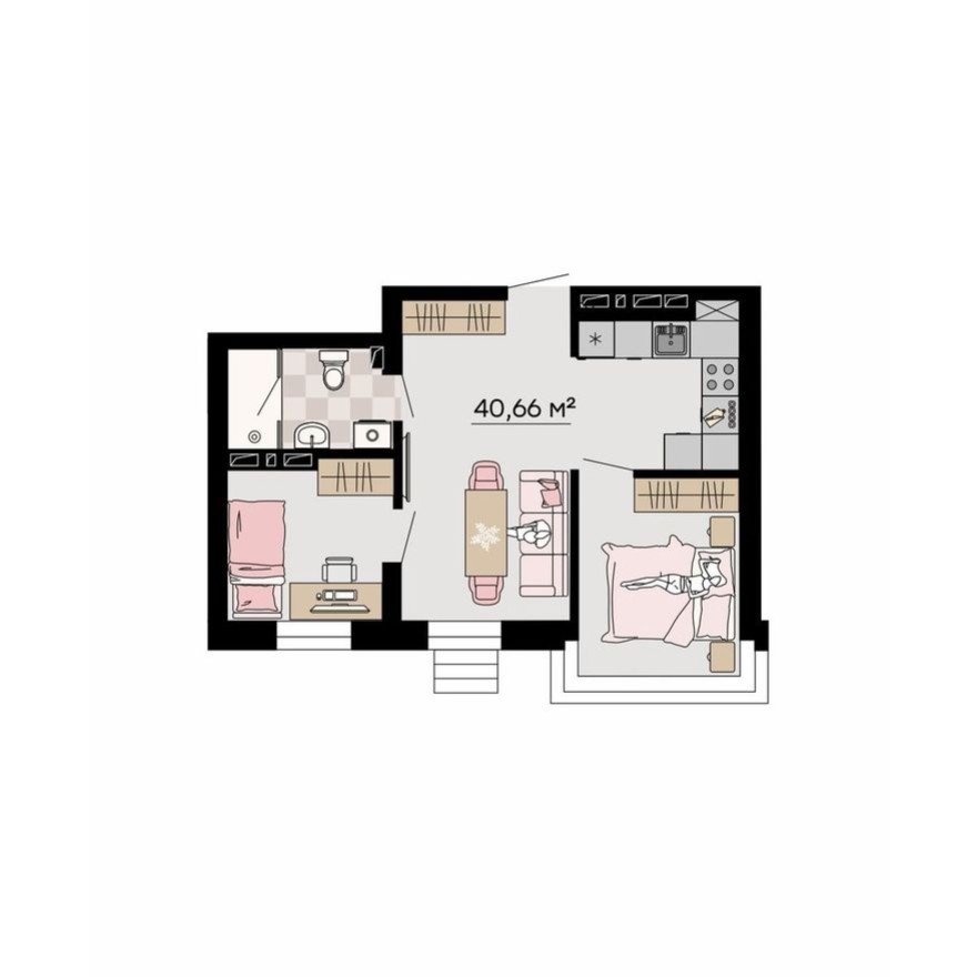 3к. квартира, 40.7 м²