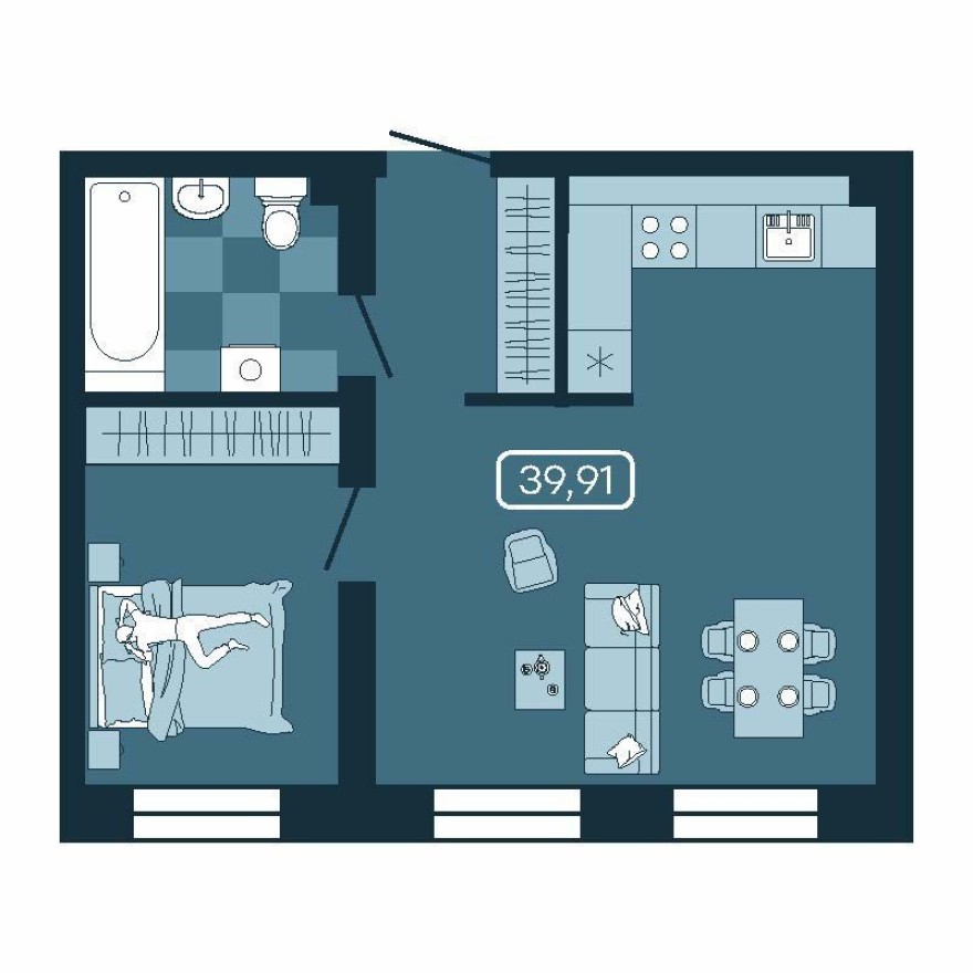 2к. квартира, 39.9 м²