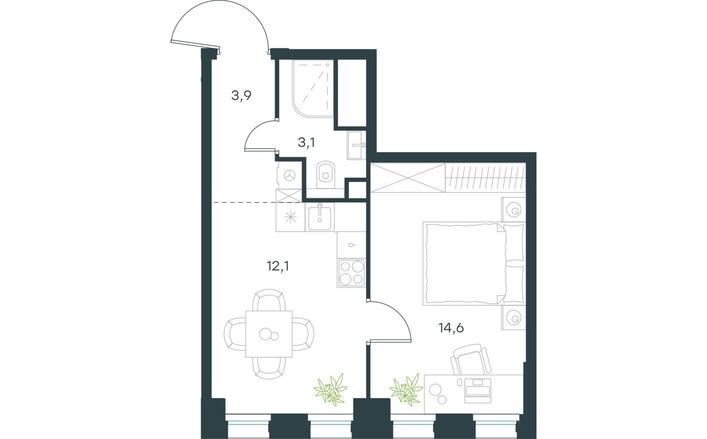 1к. квартира, 33.7 м²
