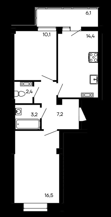 2к. квартира, 59.9 м²