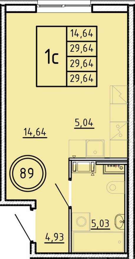 Студия-квартира, 29.6 м²