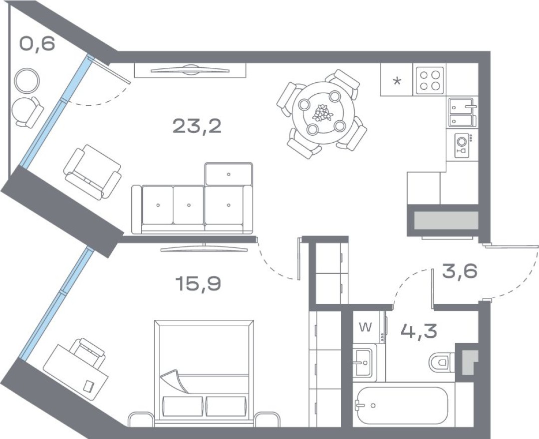 1к. квартира, 47.6 м²