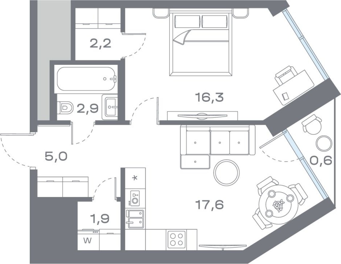 1к. квартира, 46.3 м²