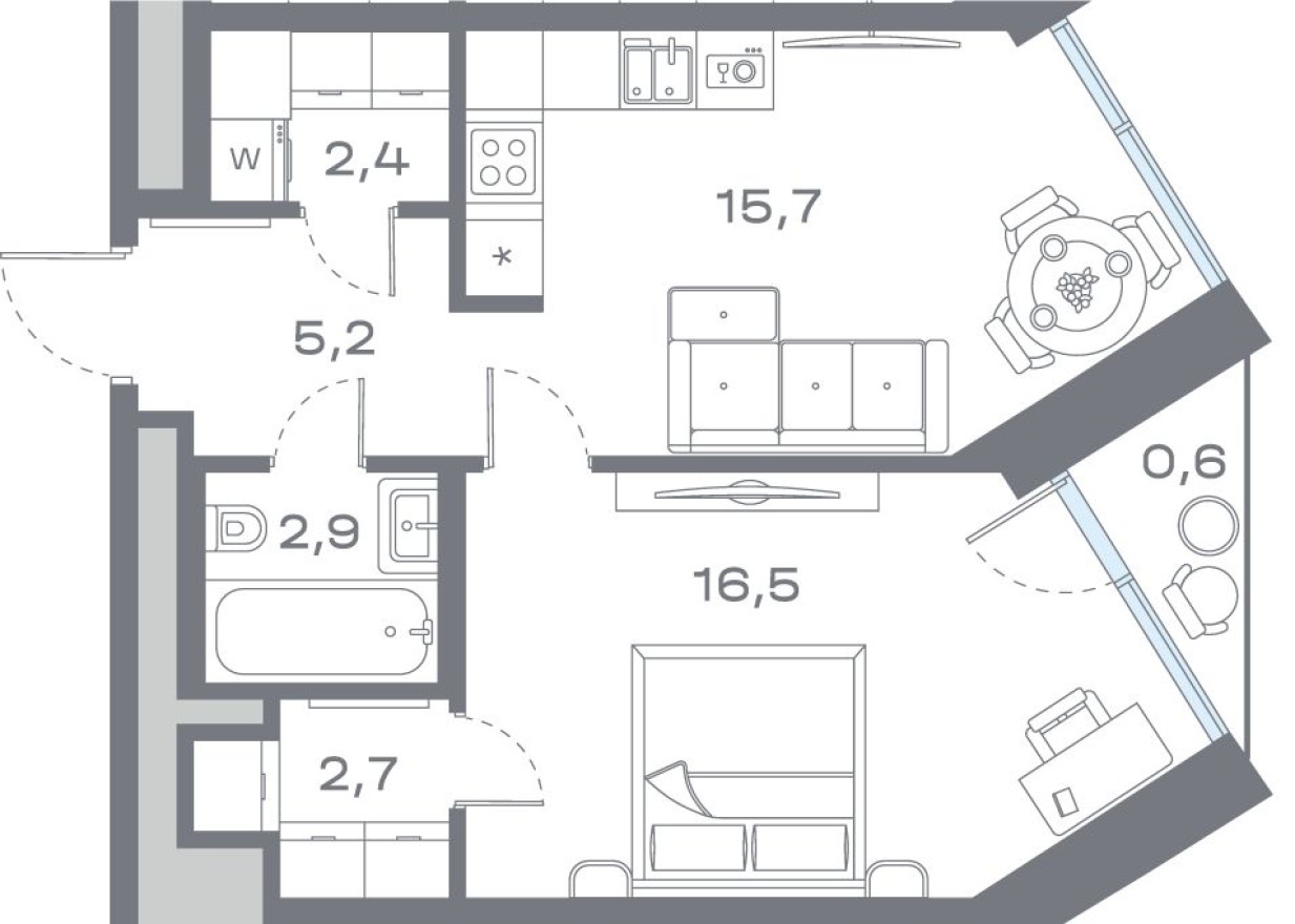 1к. квартира, 45.9 м²