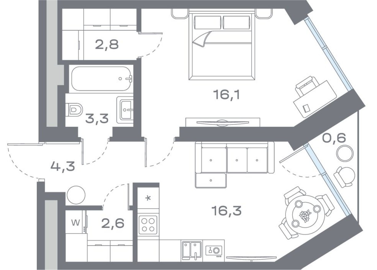 1к. квартира, 45.9 м²