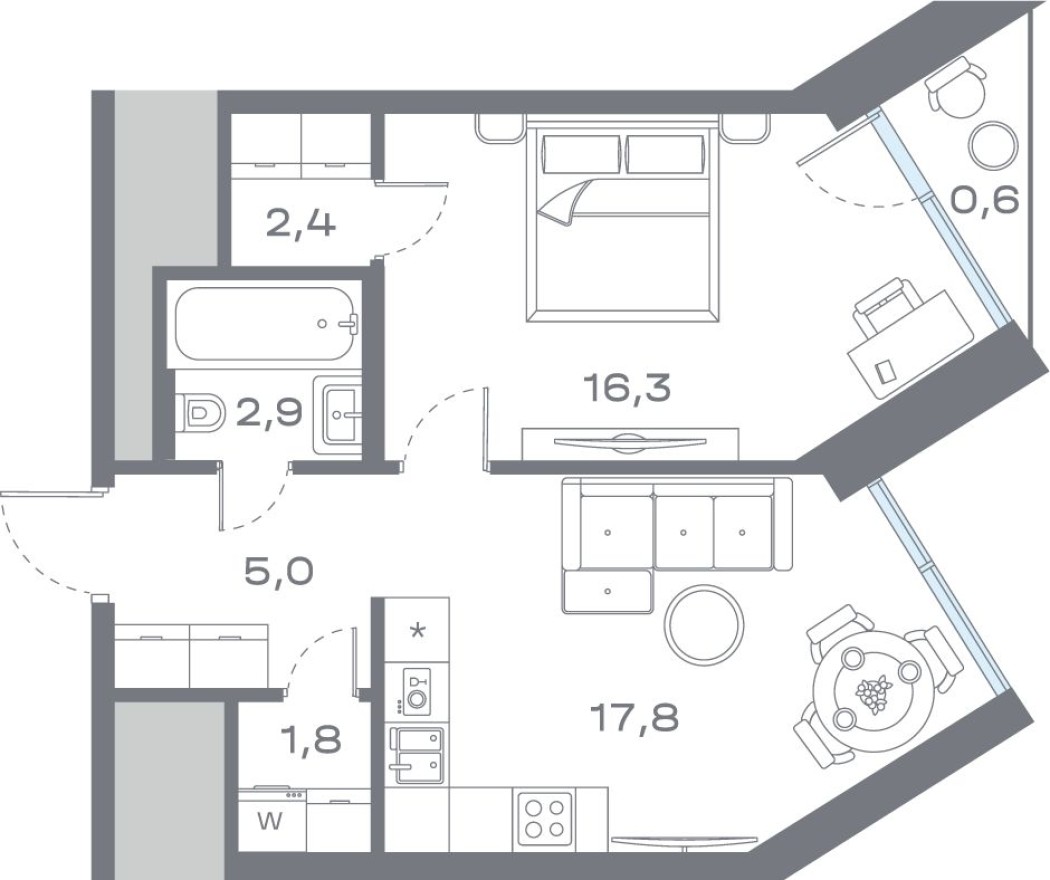 1к. квартира, 46.7 м²