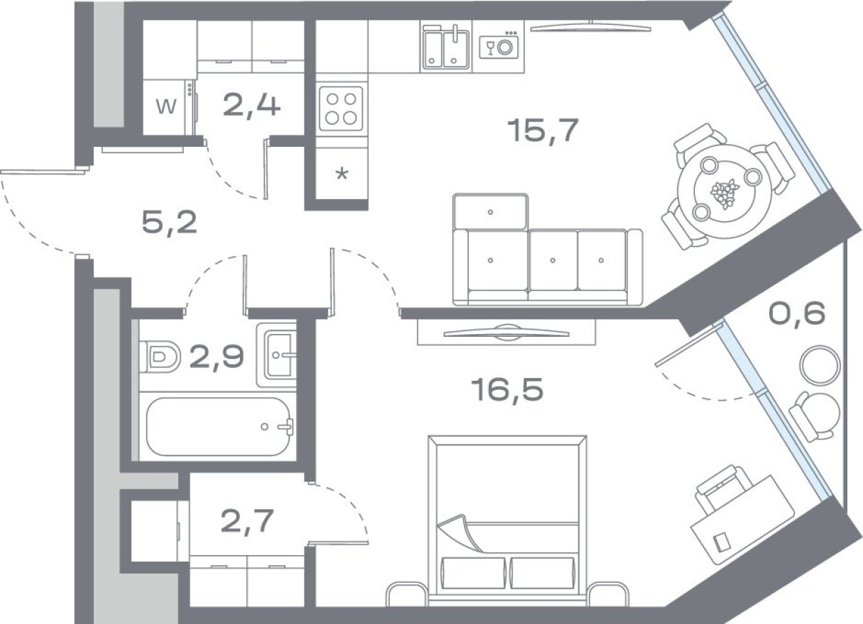 1к. квартира, 45.9 м²