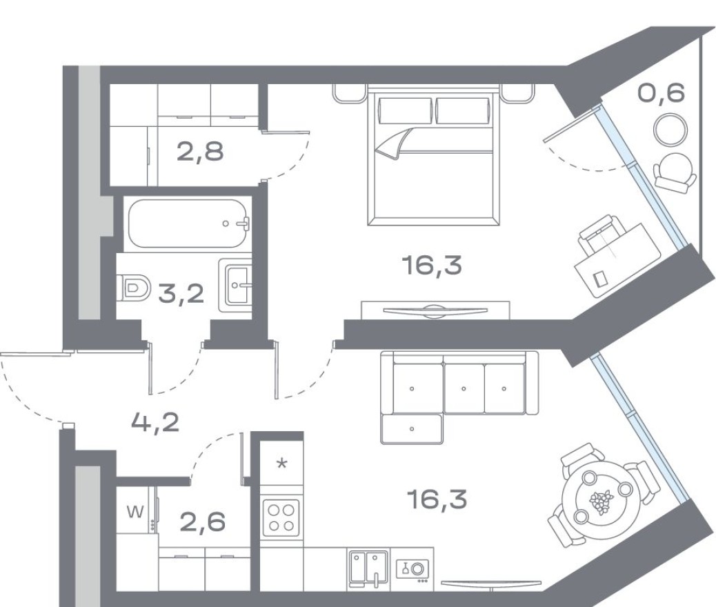 1к. квартира, 46.0 м²