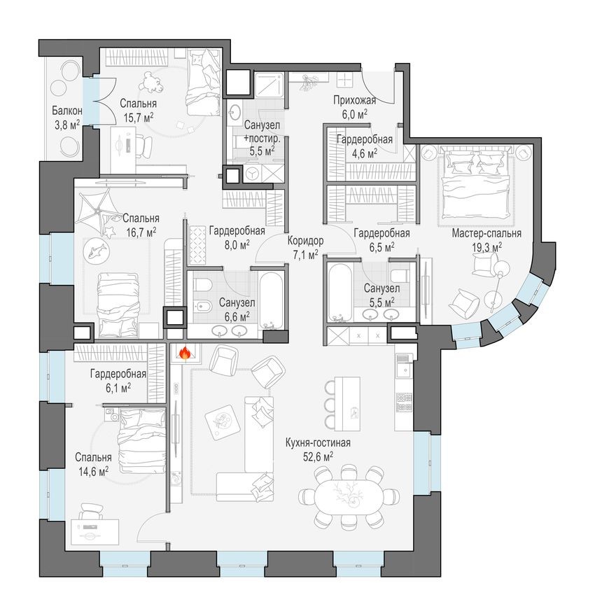 3к. квартира, 176.9 м²