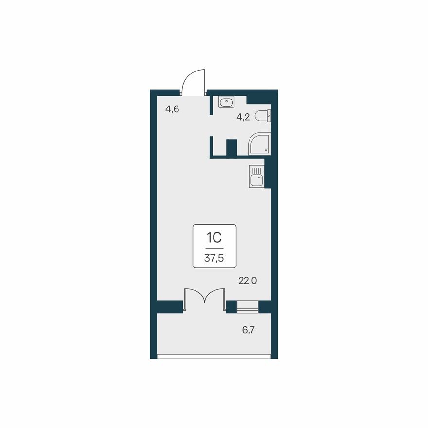 Студия-квартира, 37.5 м²