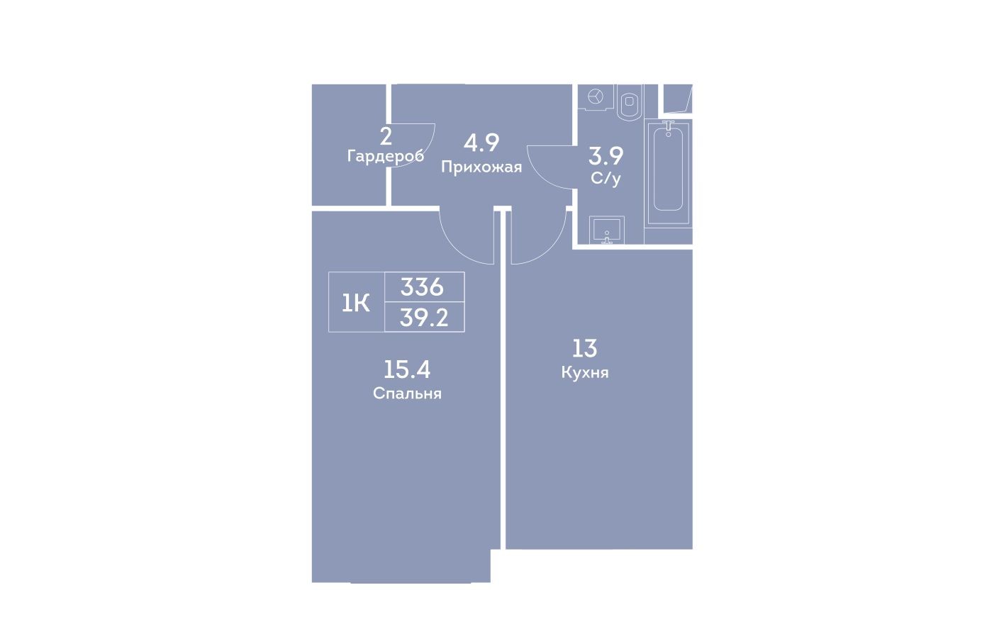 1к. квартира, 39.2 м²
