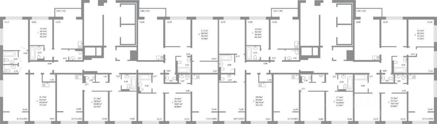 2к. квартира, 60.9 м²