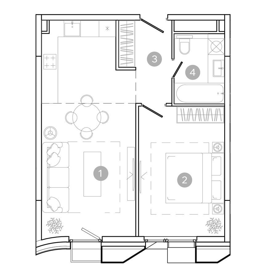 1к. квартира, 46.0 м²