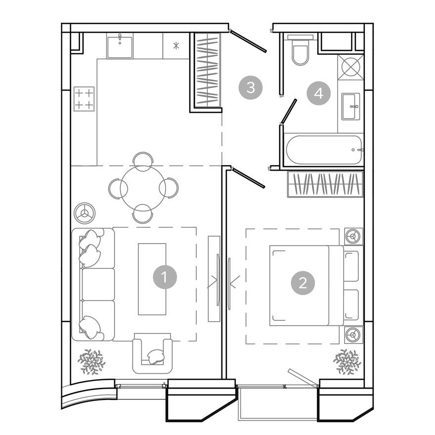 1к. квартира, 46.0 м²
