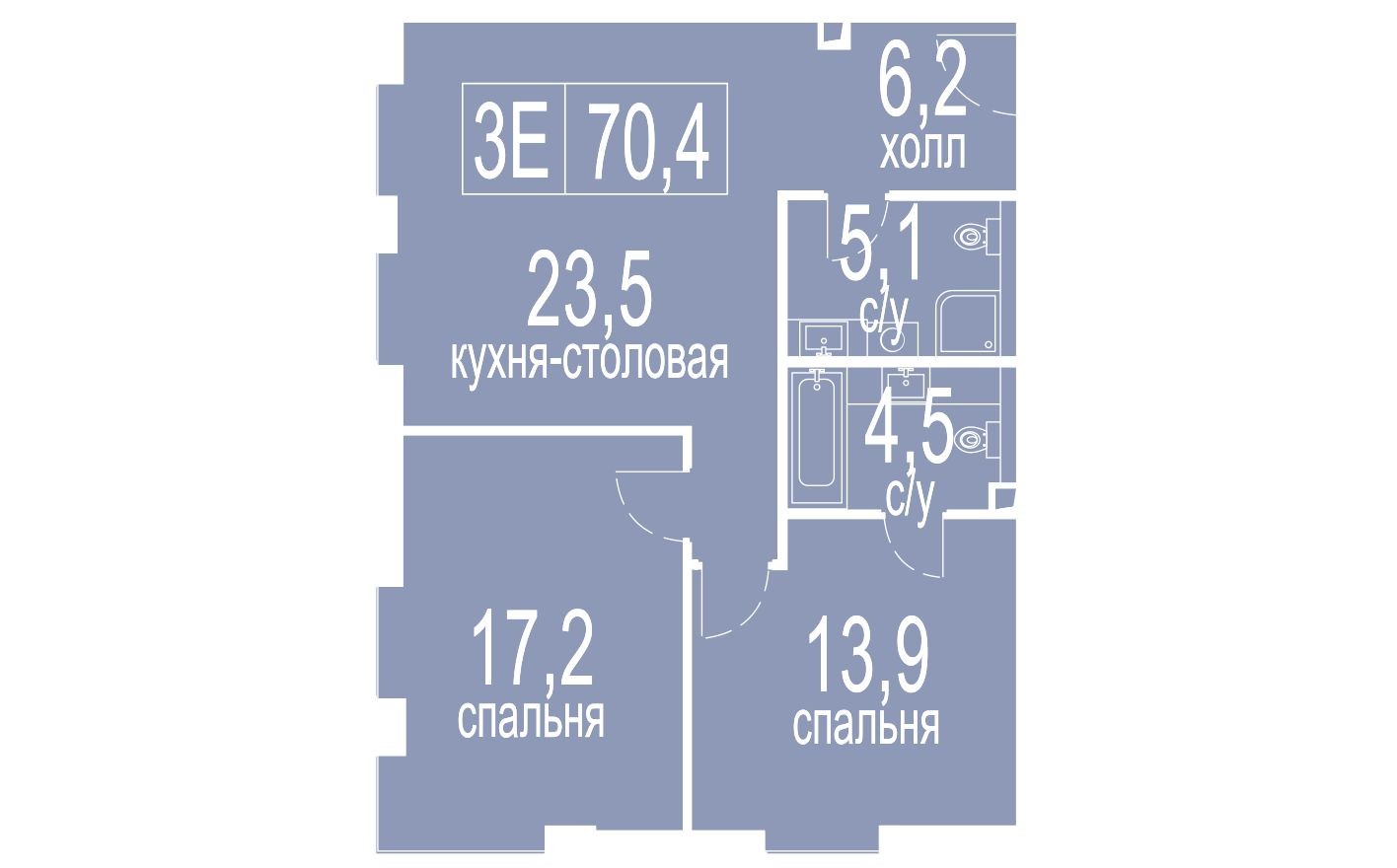 2е квартира, 72.0 м²