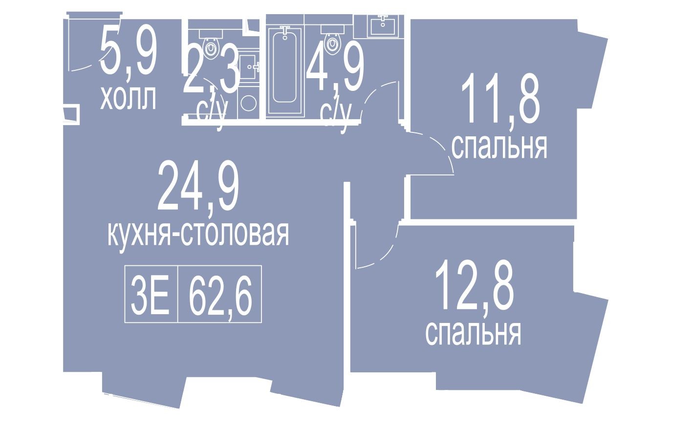 2е квартира, 63.5 м²