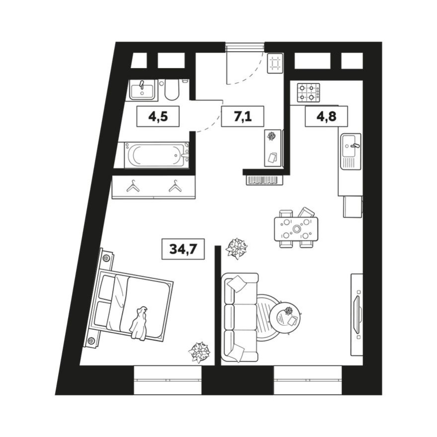 1к. квартира, 51.1 м²