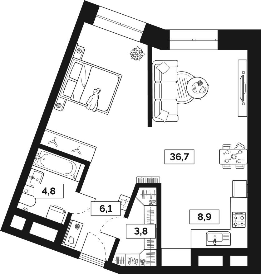 1к. квартира, 60.3 м²