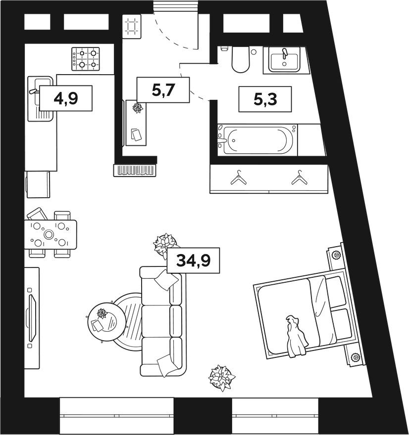 1к. квартира, 50.8 м²