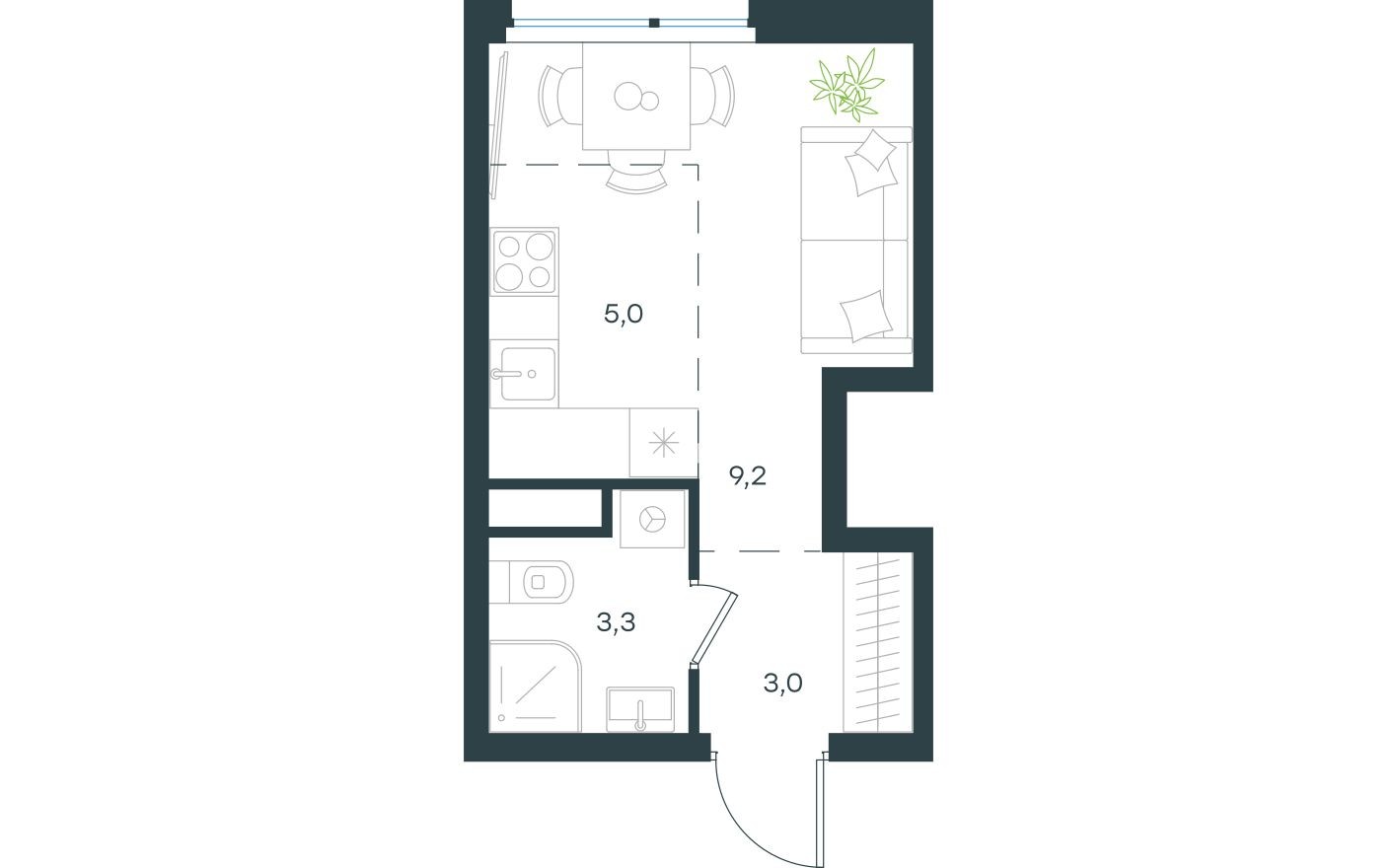 Планировка — Студия-квартира, 20.5 м²