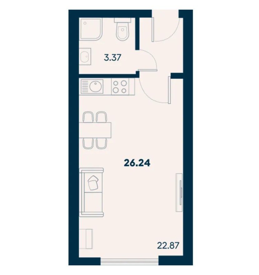 Студия-квартира, 26.2 м²