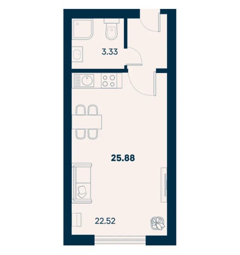 Студия-квартира, 25.9 м²