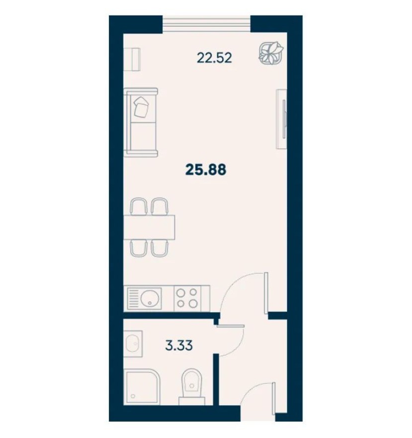 Студия-квартира, 25.9 м²